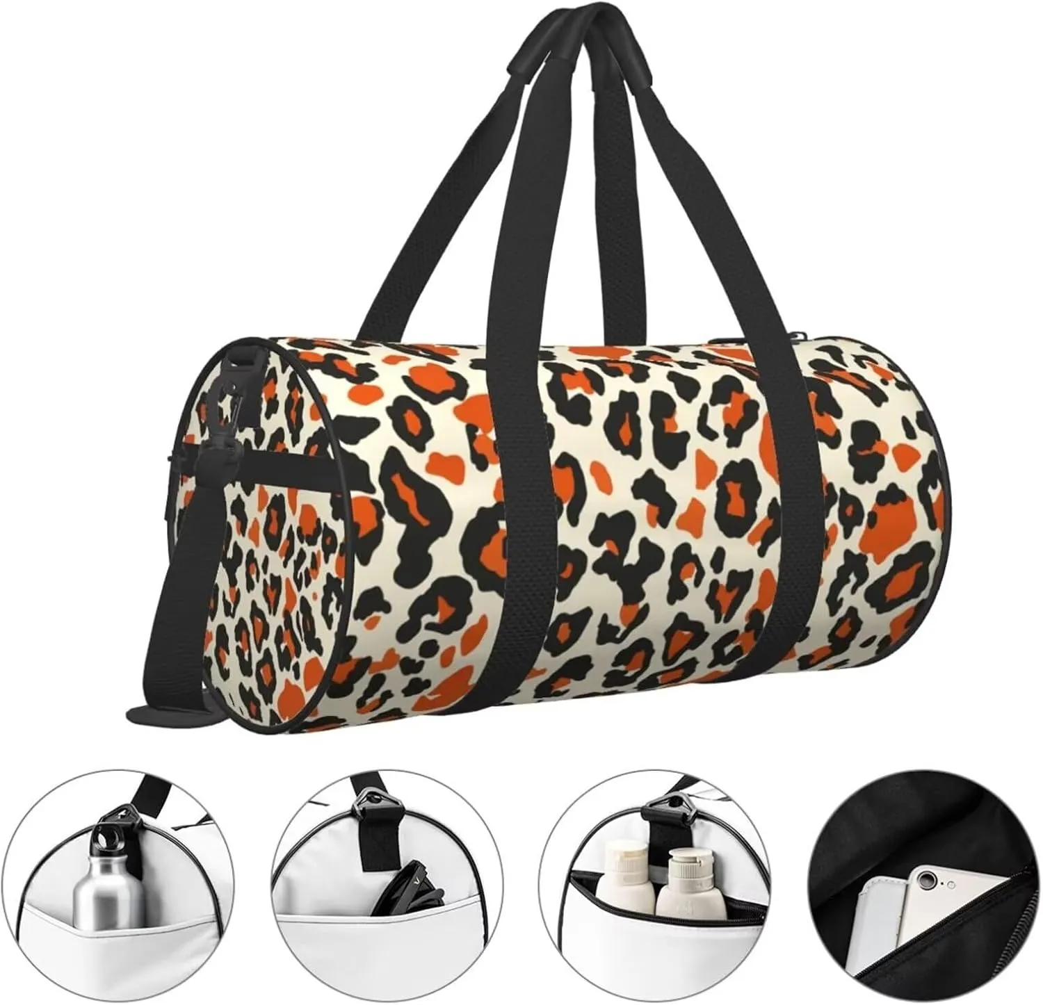 Travel Duffle Bags Leopard Weekender Bag Nylon Duffle Bag for Women Men Orange Cheetah Animal Fur Pattern Overnight Bag for Business Trip Gym Sport