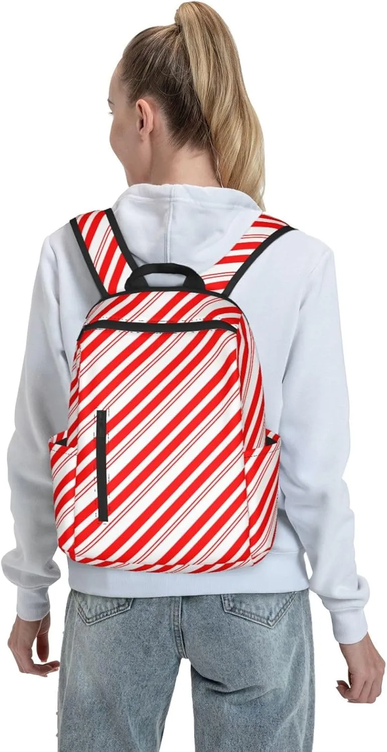 Travel Laptop Backpack Business Anti Theft Red White Stripes Christmas Candy Cane Durable Backpack College Computer Bag Gifts for Men & Women