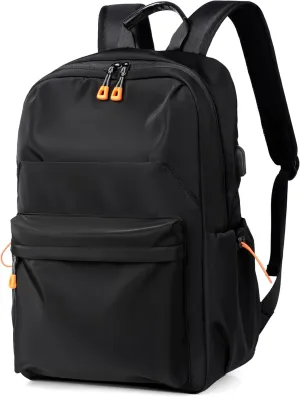 Travel Laptop Backpack with USB Charging Port, WaterProof Nylon Bag with Luggage Strap,Personal Item Backpack for Men Women,Black