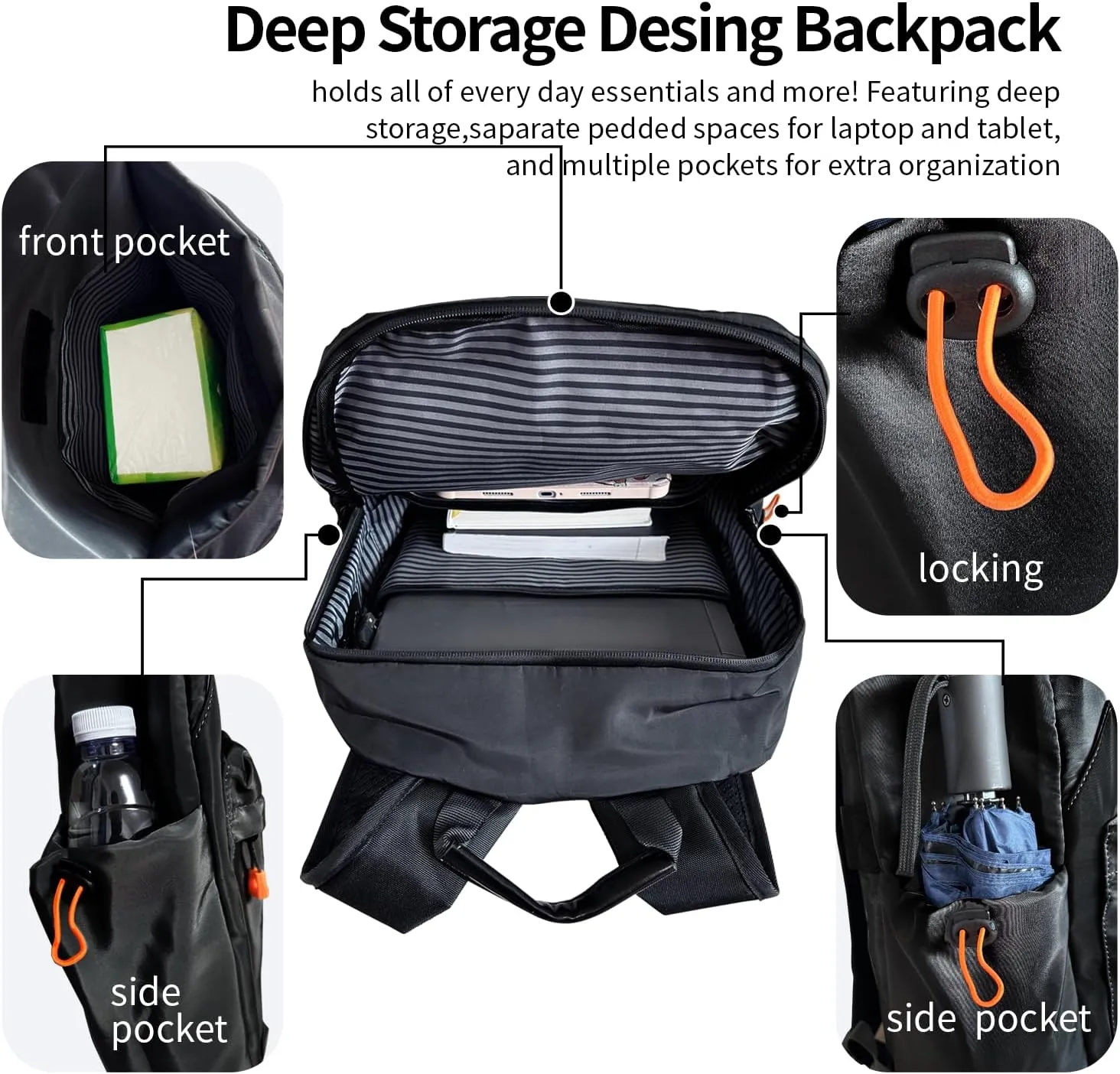 Travel Laptop Backpack with USB Charging Port, WaterProof Nylon Bag with Luggage Strap,Personal Item Backpack for Men Women,Black
