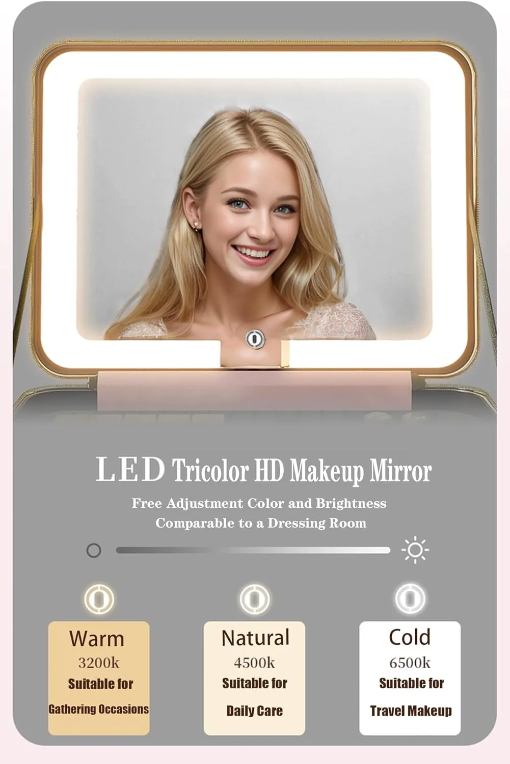 Travle Makeup Bag with LED Mirror, Makeup Train Case with Light Up Mirror, Portable Waterproof Makeup Organizer with Adjustable Dividers, Cosmetic Brush Holder Storage for Women Gift