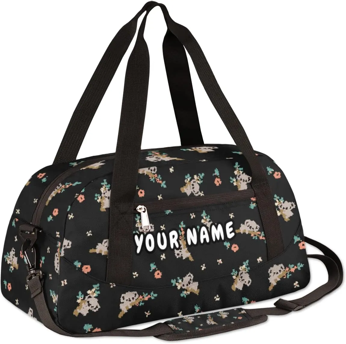 Tree Koala Flowers Personalized Kids Duffel Bag for Girls Boys, Koala Customized Name Dance Bag Overnight Small Duffel Bag Carry On Weekend Sports Gym Travel Bag for School Practice Gymnastics Ballet