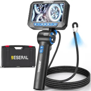 Two-Way 210°Articulating Borescope - JESERAL 5" HD 1080P Inspection Camera Screen with Light, Endoscope with 8.5mm Len IP67 Waterproof Probe, 3X Zoom Bore Scope with Semi-Rigid 5FT Cable for Mechanic
