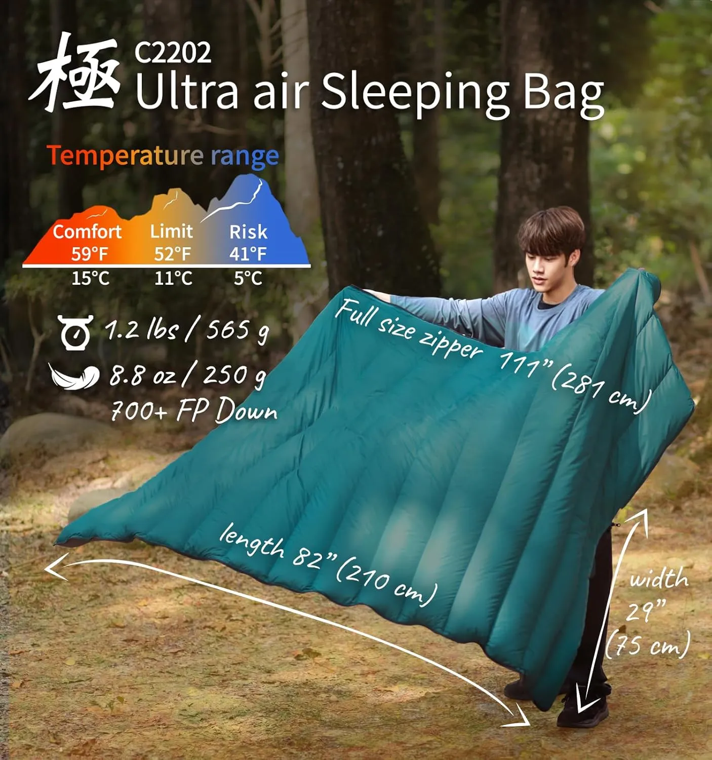 Ultra Compact Down Sleeping Bag - 3 Season, Lightweight, 700 Fill Power, Packable for Adults, Double, Backpacking, Camping, Hiking, Family - With Stuff Sack