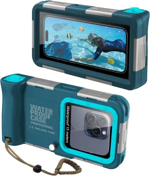 Underwater Snorkeling Diving Case for iPhone 16/15/14/13/12 Pro Max/Plus/Pro(Volume Button on The Left),[50FT/15M] Universal Professional Scuba Waterproof Phone Cover, Teal