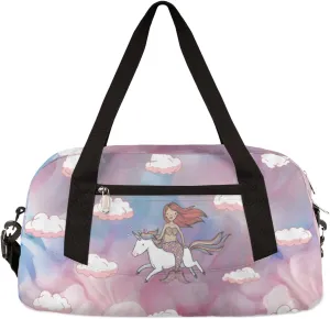 Unicorn Mermaid Clouds Kids Duffel Bag for Girls Boys Teens, Watercolor Dance Bag Overnight Small Duffel Bag Carry On Weekend Sports Gym Travel Bag for School Practice Gymnastics Ballet