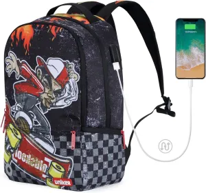 UNIKER School Backpack for Teen Boys, Laptop Backpack with USB Charging Port for 15.6 Inch Laptop,Designer Backpack for High School, Skateboard Boy