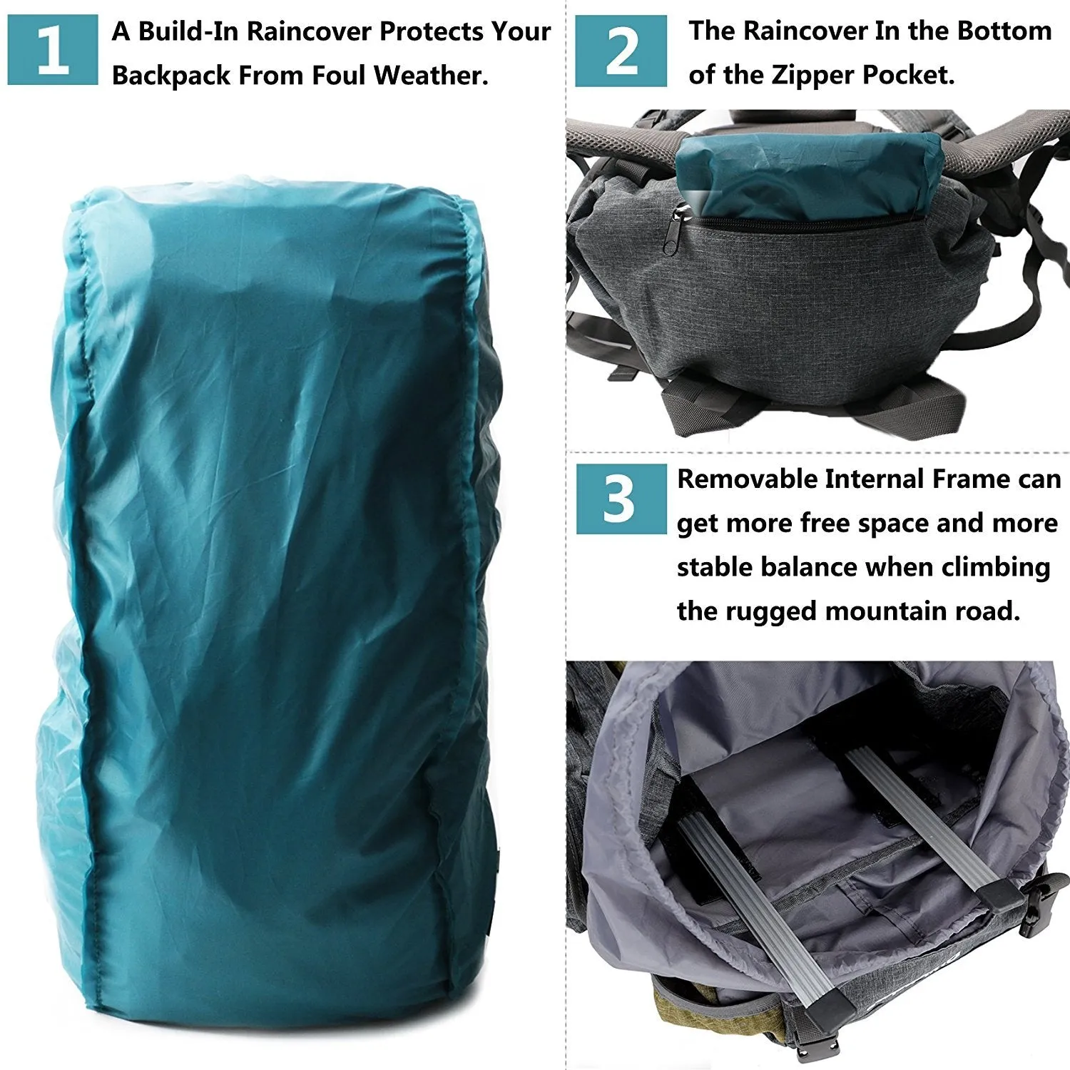 UNISTRENGH 55L Backpack Internal Frame Hiking Backpacking Lightweight Travel Packs with Waterproof Rain Cover (Red)