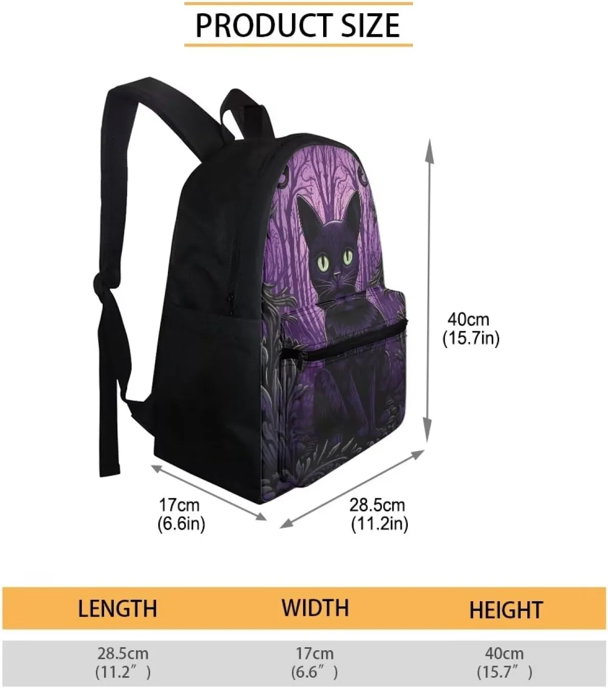 Upetstory Black Cat Backpack Purse for Girls 6-8 10-12 14-16 Kids School Bag Set with Lunch Box Pencil Case Teen Girls Schoolbag Children Elementary Preschool Kindergartener Bookbag Rucksack Daypack