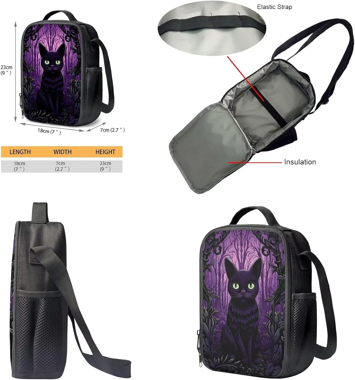 Upetstory Black Cat Backpack Purse for Girls 6-8 10-12 14-16 Kids School Bag Set with Lunch Box Pencil Case Teen Girls Schoolbag Children Elementary Preschool Kindergartener Bookbag Rucksack Daypack