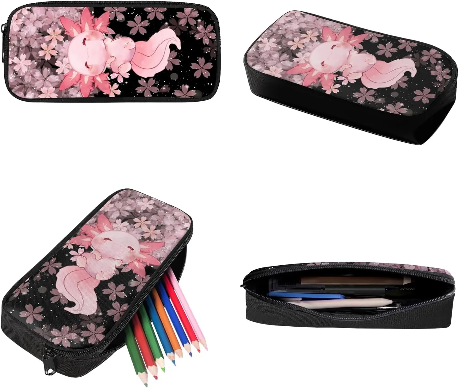 Upetstory Cute Axolotl Backpack for Kids School Bag 4-in-1 Bookbag Set with Lunch Box Pencil Case Water Bottle Sleeve for Teen Girls Boys Schoolbag Elementary Preschool Bookbag Satchel