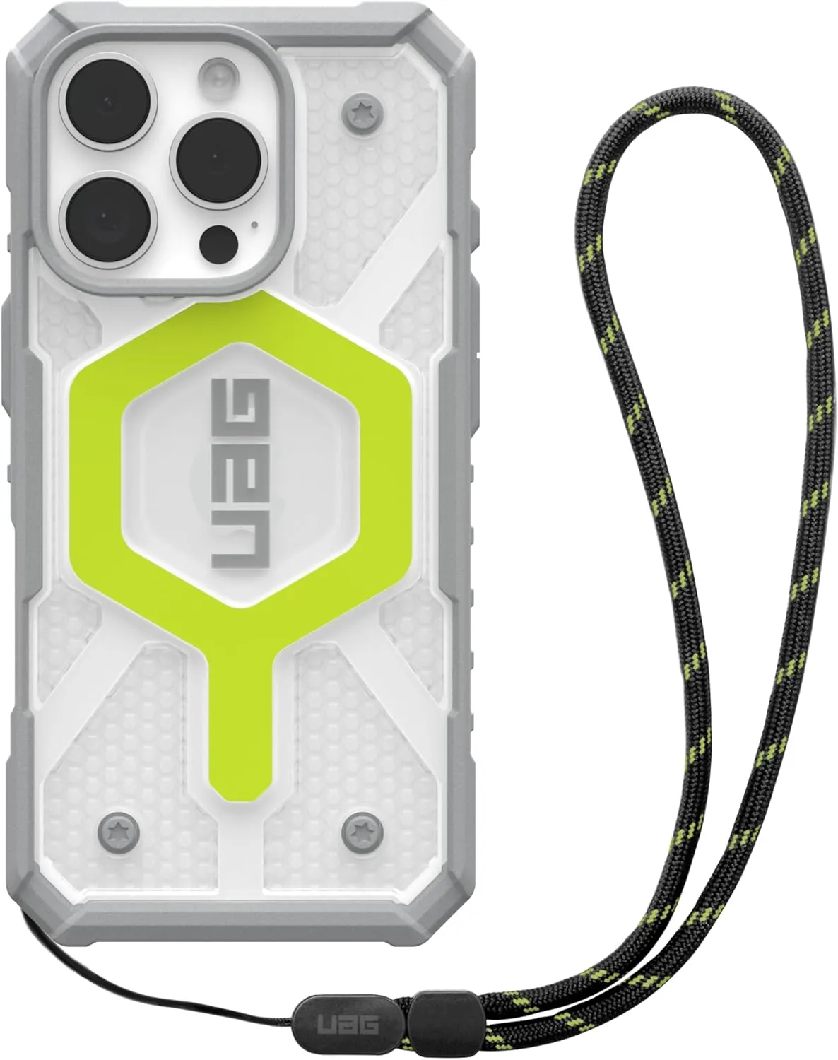 URBAN ARMOR GEAR UAG Designed for iPhone 16 Pro Case 6.3" Pathfinder Clear Active Neon Compatible with MagSafe Charging Rugged Shockproof MIL-Grade Protective Cover   Lanyard Black Neon Bundle Set