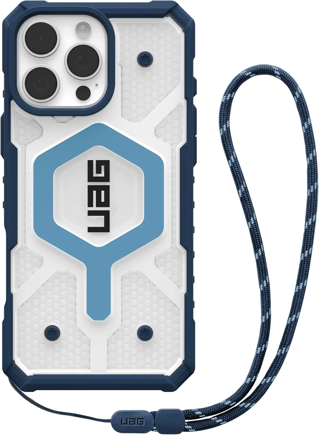 URBAN ARMOR GEAR UAG Designed for iPhone 16 Pro Max Case 6.9" Pathfinder Clear Blues Compatible with MagSafe Charging Rugged Shockproof MIL-STD Protective Cover   Paracord Lanyard Blues Bundle Set
