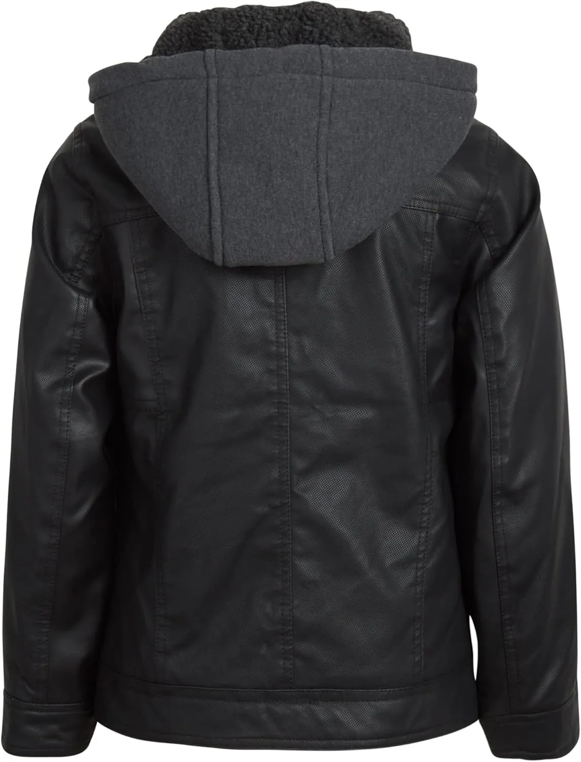 URBAN REPUBLIC Boys’ Jacket – Faux Leather Biker Jacket – Casual Sherpa Lined Moto Jacket with Sweatshirt Hood (4-20)