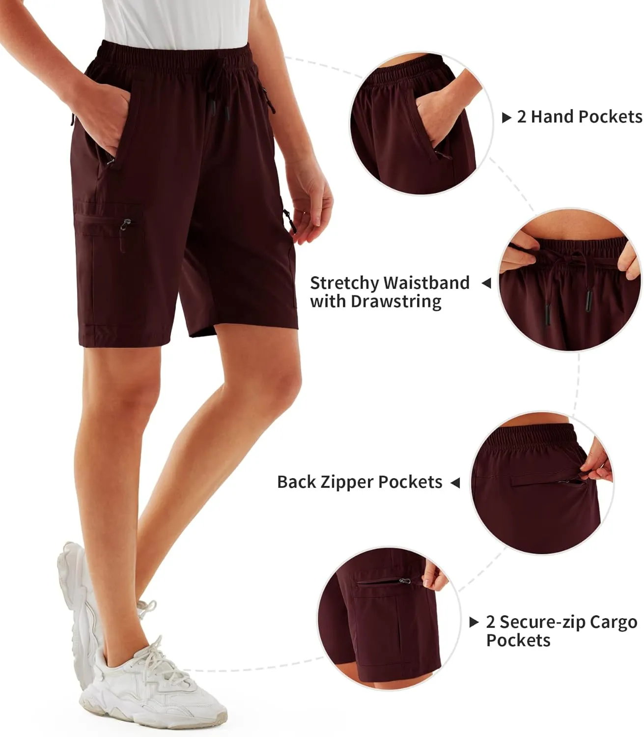 URBEST Women's Hiking Cargo Shorts Quick Dry Lightweight Summer Shorts for Women Outdoor Travel Golf Active