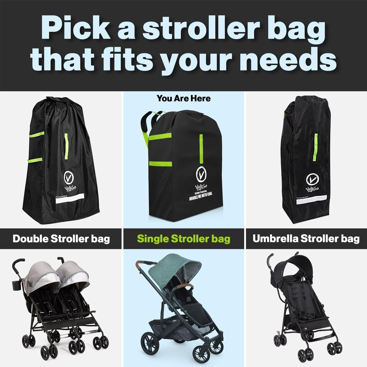 V VOLKGO Stroller Bag for Airplane, Large Cover for Airtravel, Jogger & Umbrella Stroller Cover for Travel - Fits Most Sizes, Gate Check Bag, Heavy Duty Durable Infant carrier covers for Air Travel