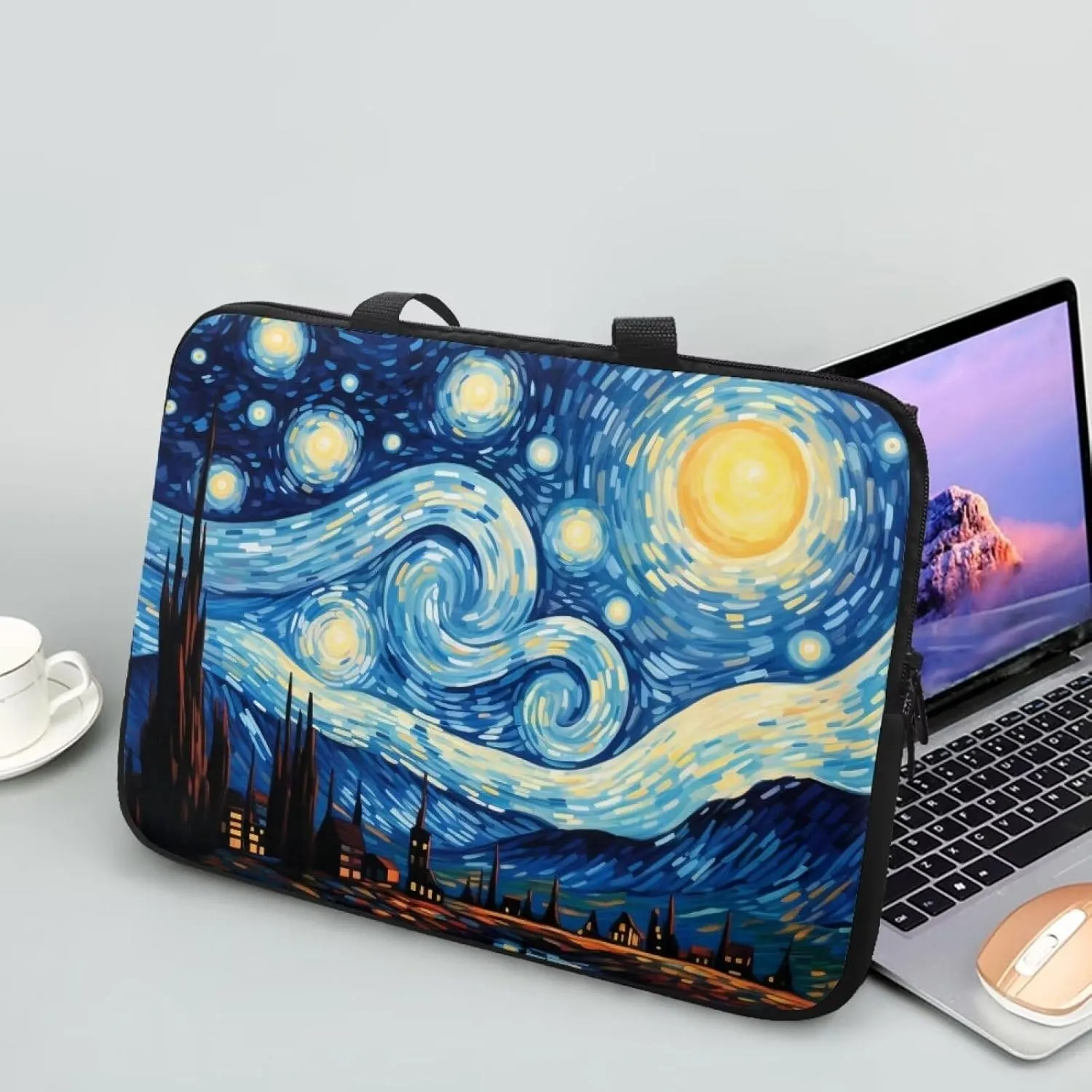 Van Gogh Starry Night 17 Inch Laptop Sleeve Portabe Laptop Cover Computer Tote Bag Tablet Carrying Case with Handle,Notebook Sleeves Messenger Briefcase for Travel/Business/Work