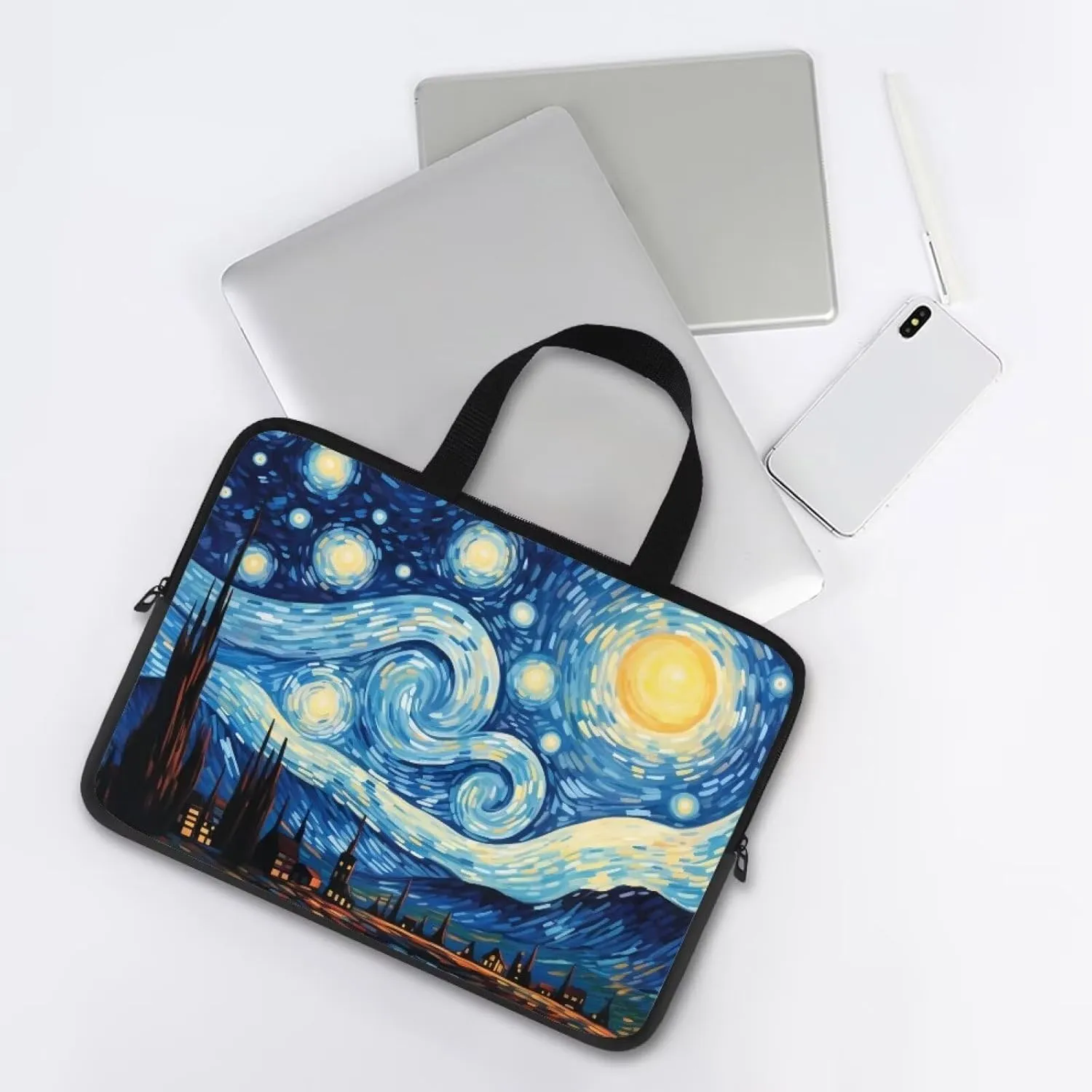 Van Gogh Starry Night 17 Inch Laptop Sleeve Portabe Laptop Cover Computer Tote Bag Tablet Carrying Case with Handle,Notebook Sleeves Messenger Briefcase for Travel/Business/Work