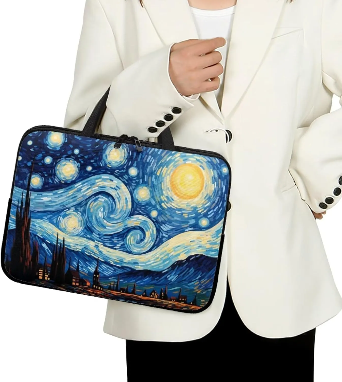 Van Gogh Starry Night 17 Inch Laptop Sleeve Portabe Laptop Cover Computer Tote Bag Tablet Carrying Case with Handle,Notebook Sleeves Messenger Briefcase for Travel/Business/Work