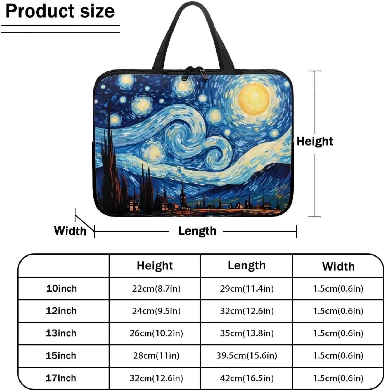 Van Gogh Starry Night 17 Inch Laptop Sleeve Portabe Laptop Cover Computer Tote Bag Tablet Carrying Case with Handle,Notebook Sleeves Messenger Briefcase for Travel/Business/Work