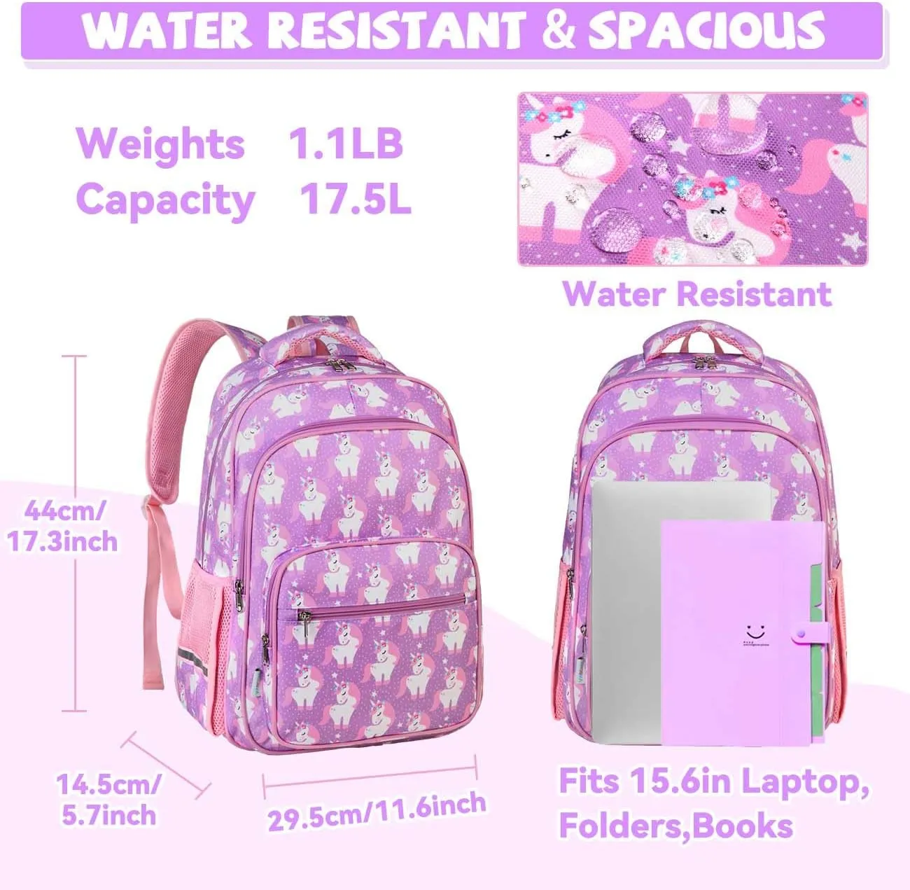 VASCHY Kids Backpack for Elementary School, Boys Large Bookbags School Bags for Primary School Students Travel Unicorn