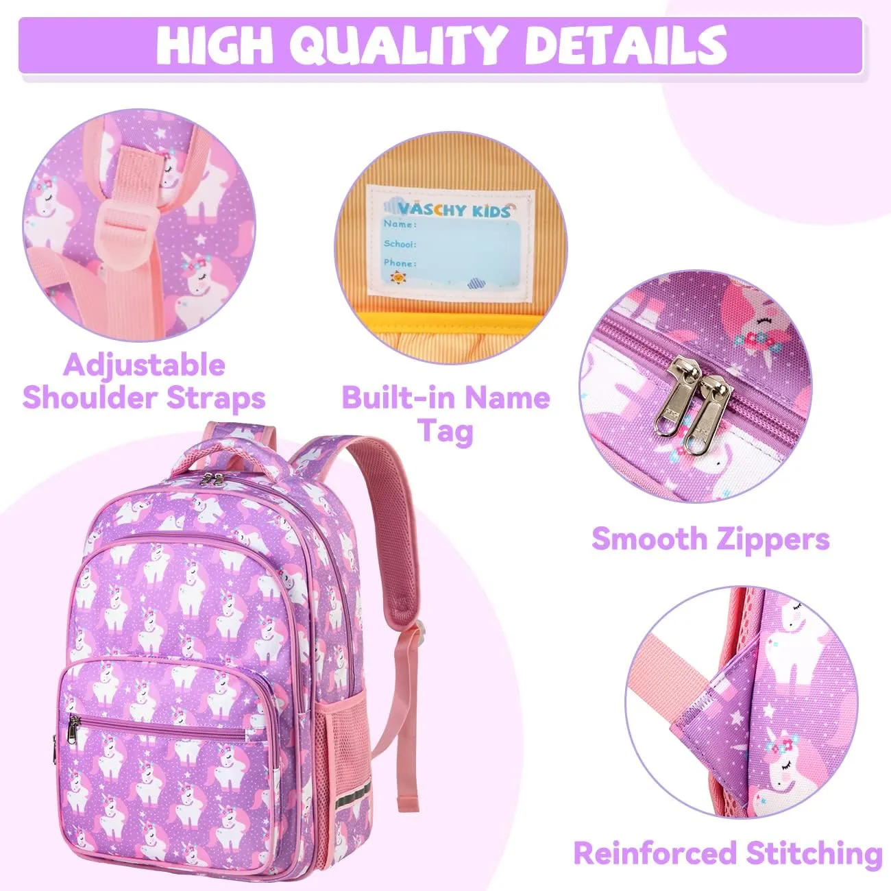 VASCHY Kids Backpack for Elementary School, Boys Large Bookbags School Bags for Primary School Students Travel Unicorn
