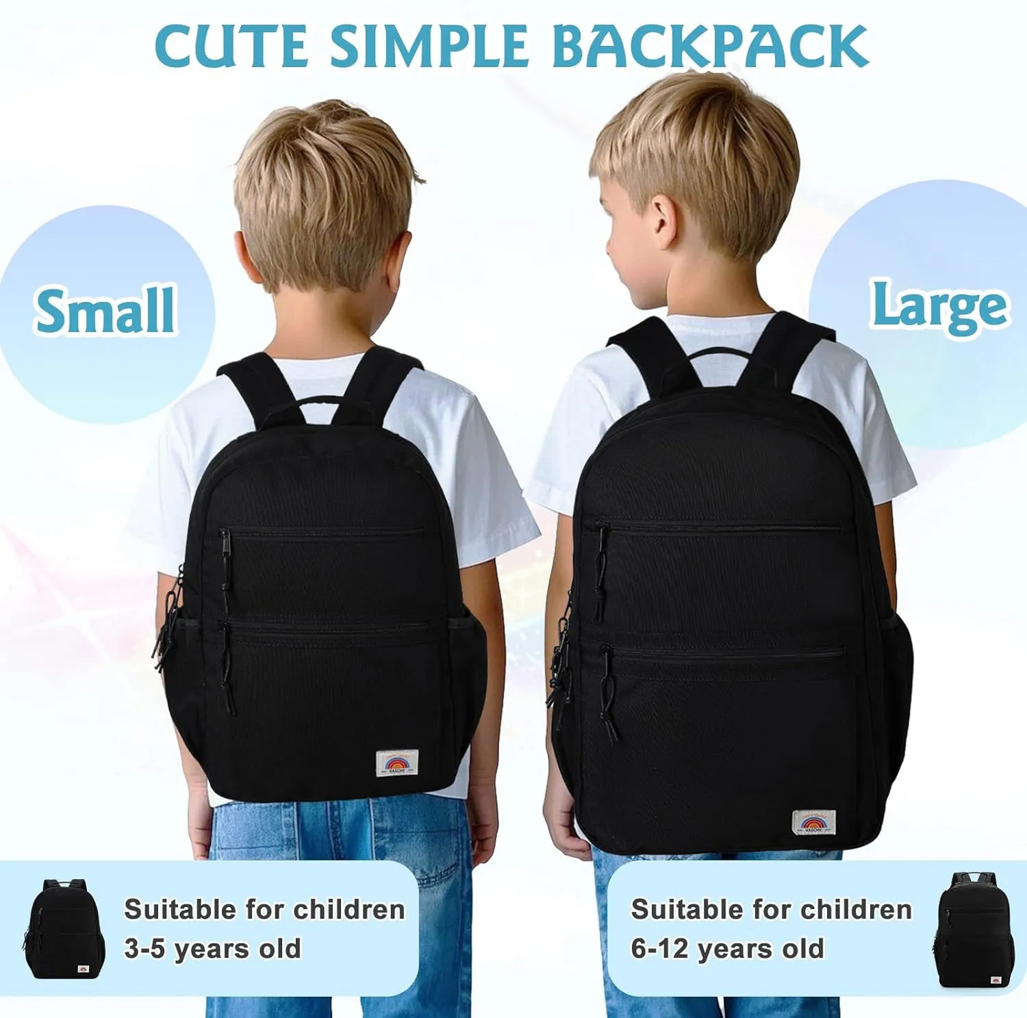 VASCHY School Backpack, Lightweight Classic Cute Aesthetic Bookbag Daypack for Teen Boys Girls Traveling/Gym/Middle School Black