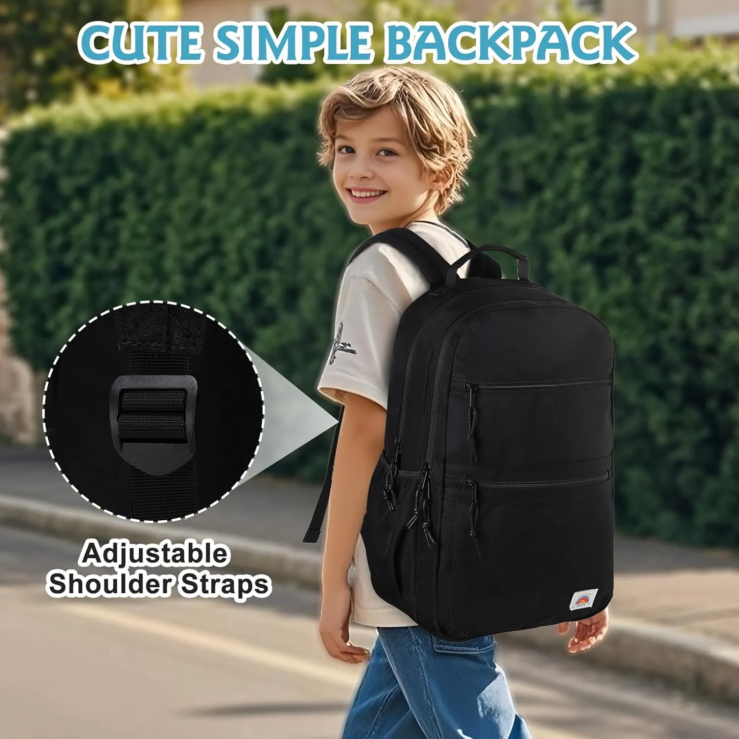 VASCHY School Backpack, Lightweight Classic Cute Aesthetic Bookbag Daypack for Teen Boys Girls Traveling/Gym/Middle School Black
