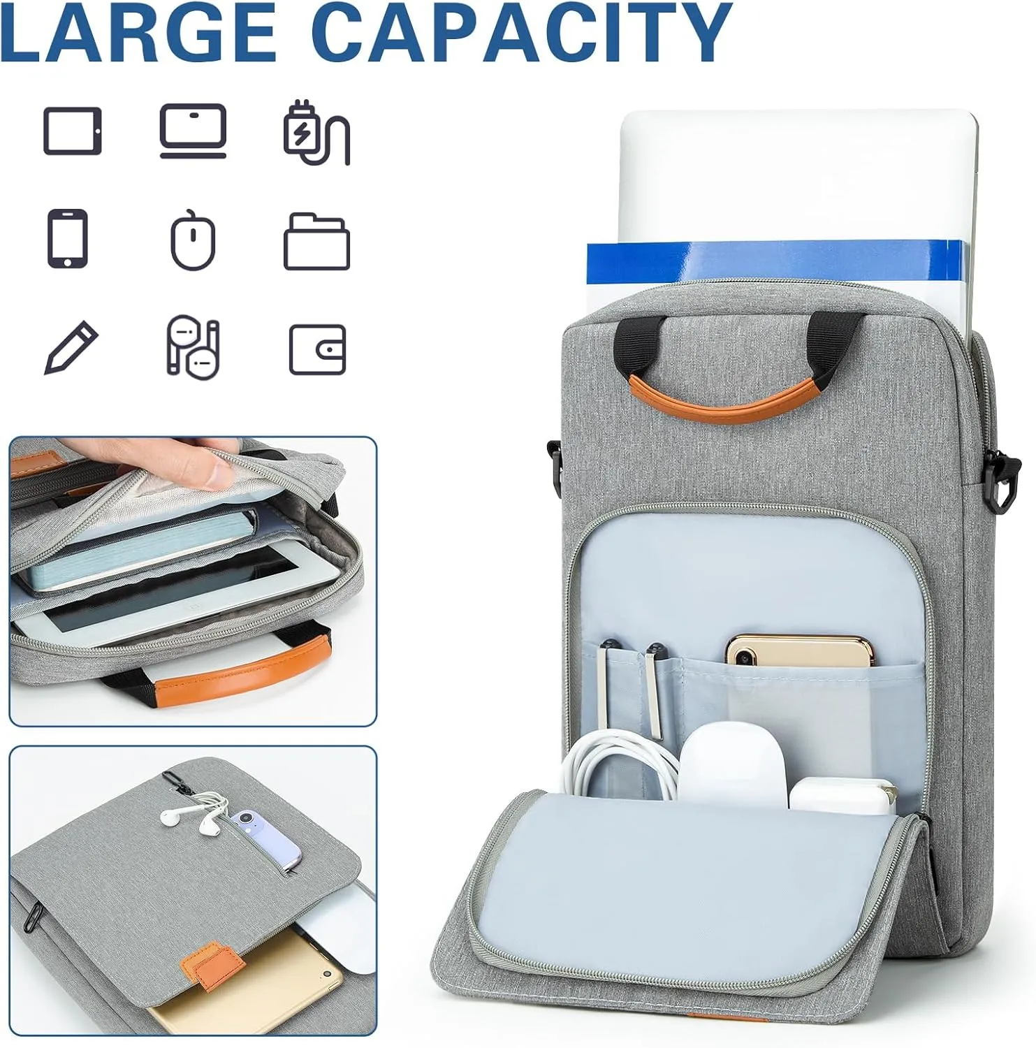 Vertical Laptop Case Computer Bag for 13-13.3 Inch MacBook Air/Pro Computer Notebook, Waterproof Protective Lightweight Laptop Computer Cover Bag, Gray
