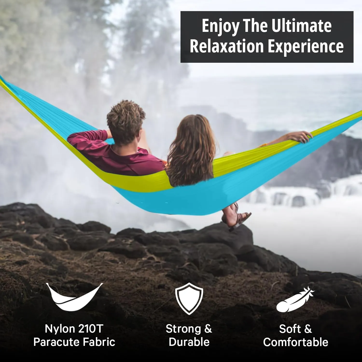Vigel Camping Hammock - XL Double 2 Person Hammock 500 Lb Capacity - Portable Nylon Hammock for Outside, Travel, Hiking, Outdoor Accessories