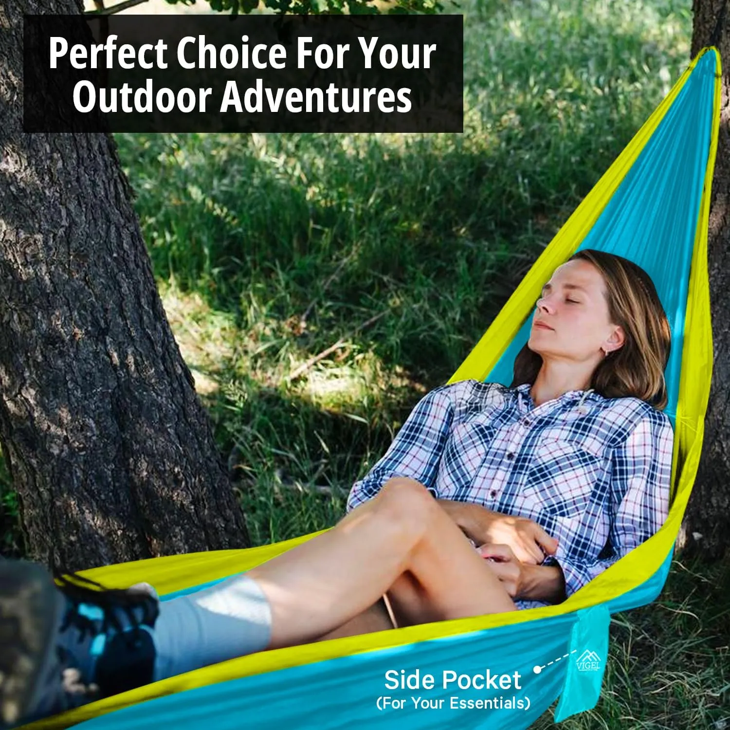 Vigel Camping Hammock - XL Double 2 Person Hammock 500 Lb Capacity - Portable Nylon Hammock for Outside, Travel, Hiking, Outdoor Accessories