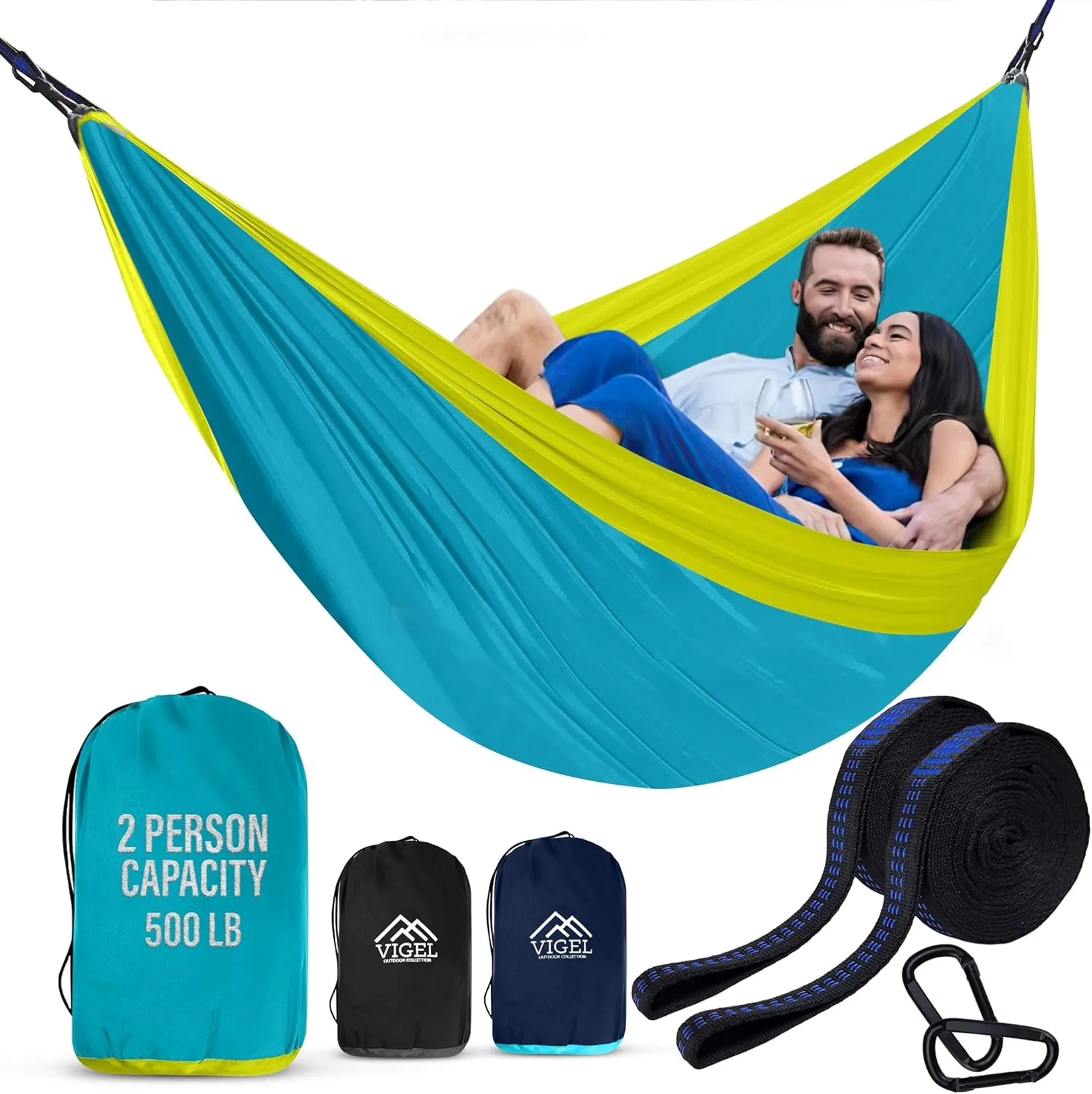 Vigel Camping Hammock - XL Double 2 Person Hammock 500 Lb Capacity - Portable Nylon Hammock for Outside, Travel, Hiking, Outdoor Accessories