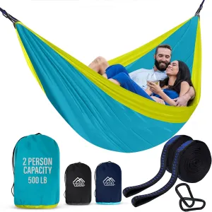 Vigel Camping Hammock - XL Double 2 Person Hammock 500 Lb Capacity - Portable Nylon Hammock for Outside, Travel, Hiking, Outdoor Accessories