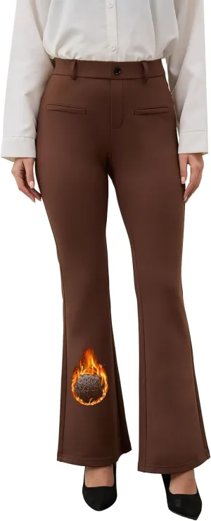 VIMPEP Fleece Lined Dress Pants for Women High Rise Flare Soft Feeling Pull On Work Yoga Pants for Cold Weather 1102