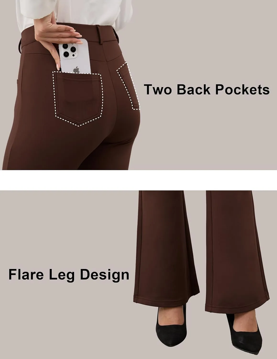 VIMPEP Fleece Lined Dress Pants for Women High Rise Flare Soft Feeling Pull On Work Yoga Pants for Cold Weather 1102