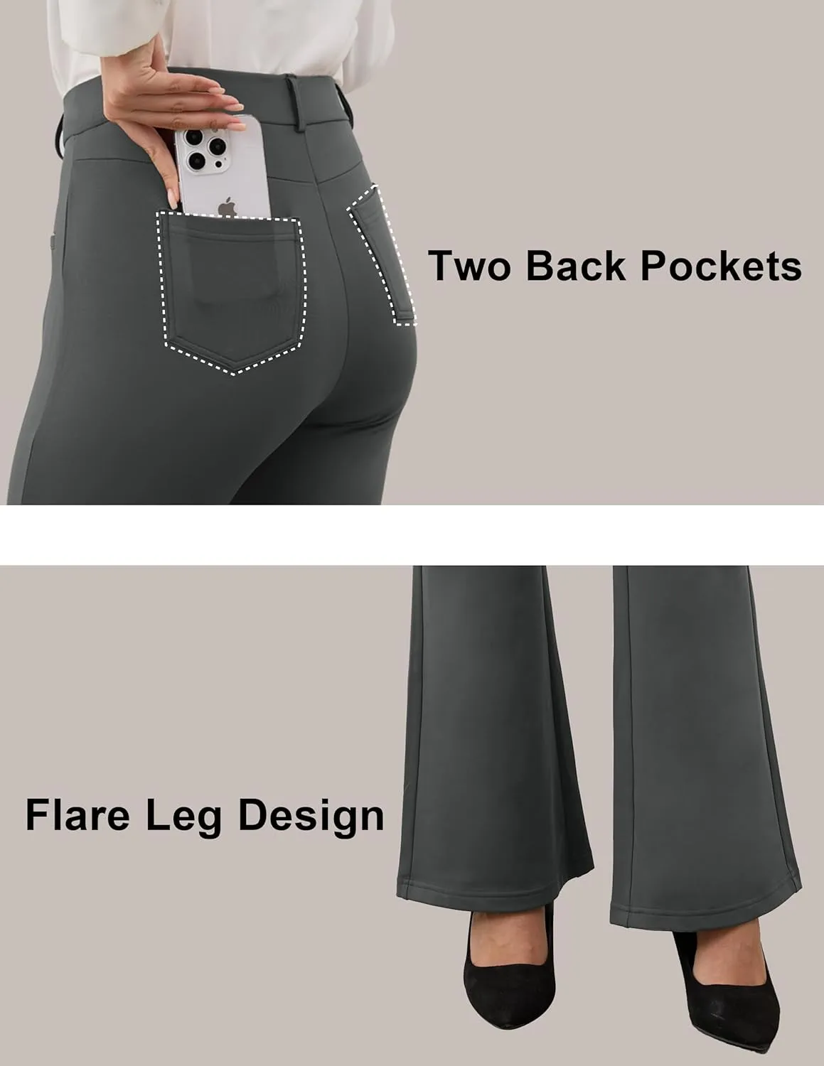 VIMPEP Fleece Lined Dress Pants for Women High Rise Flare Soft Feeling Pull On Work Yoga Pants for Cold Weather 1102