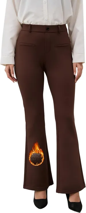VIMPEP Fleece Lined Dress Pants for Women High Rise Flare Soft Feeling Pull On Work Yoga Pants for Cold Weather 1102