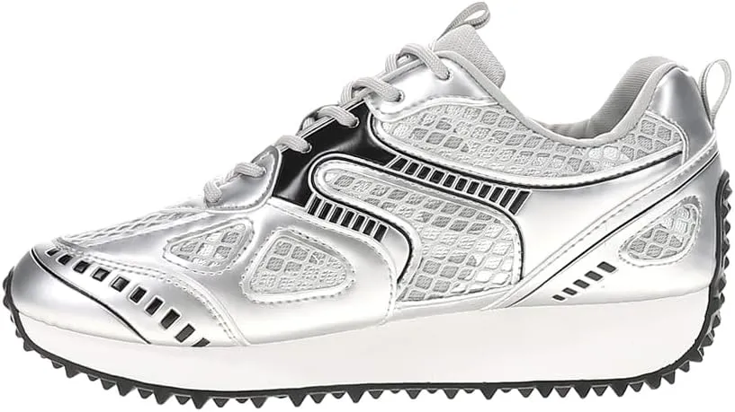 Vintage Havana Womens Apollo Metallic Lace Up Sneakers Shoes - Silver