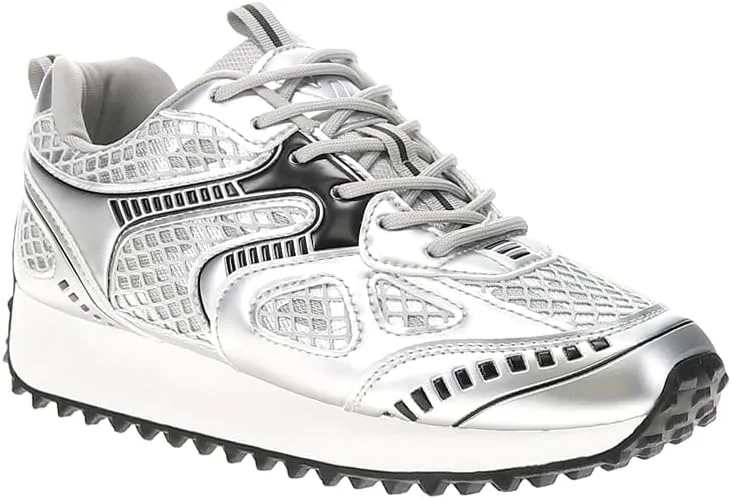 Vintage Havana Womens Apollo Metallic Lace Up Sneakers Shoes - Silver