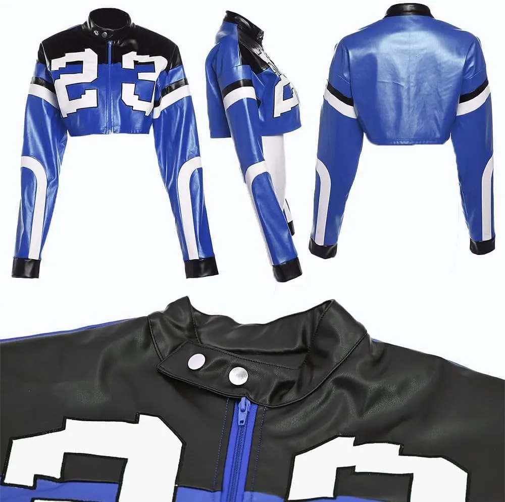 VOIKERDR Leather Jacket Cropped Jacket Motorcycle Jacket Y2K Letter Bomber Jacket Women Faux Leather Jacket Streetwear