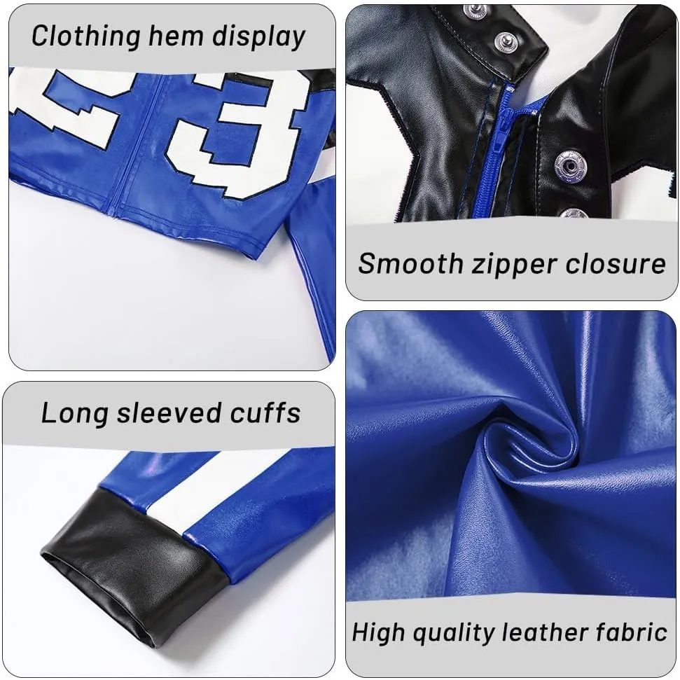 VOIKERDR Leather Jacket Cropped Jacket Motorcycle Jacket Y2K Letter Bomber Jacket Women Faux Leather Jacket Streetwear