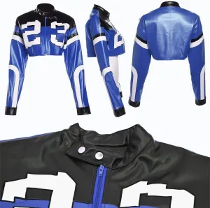 VOIKERDR Leather Jacket Cropped Jacket Motorcycle Jacket Y2K Letter Bomber Jacket Women Faux Leather Jacket Streetwear