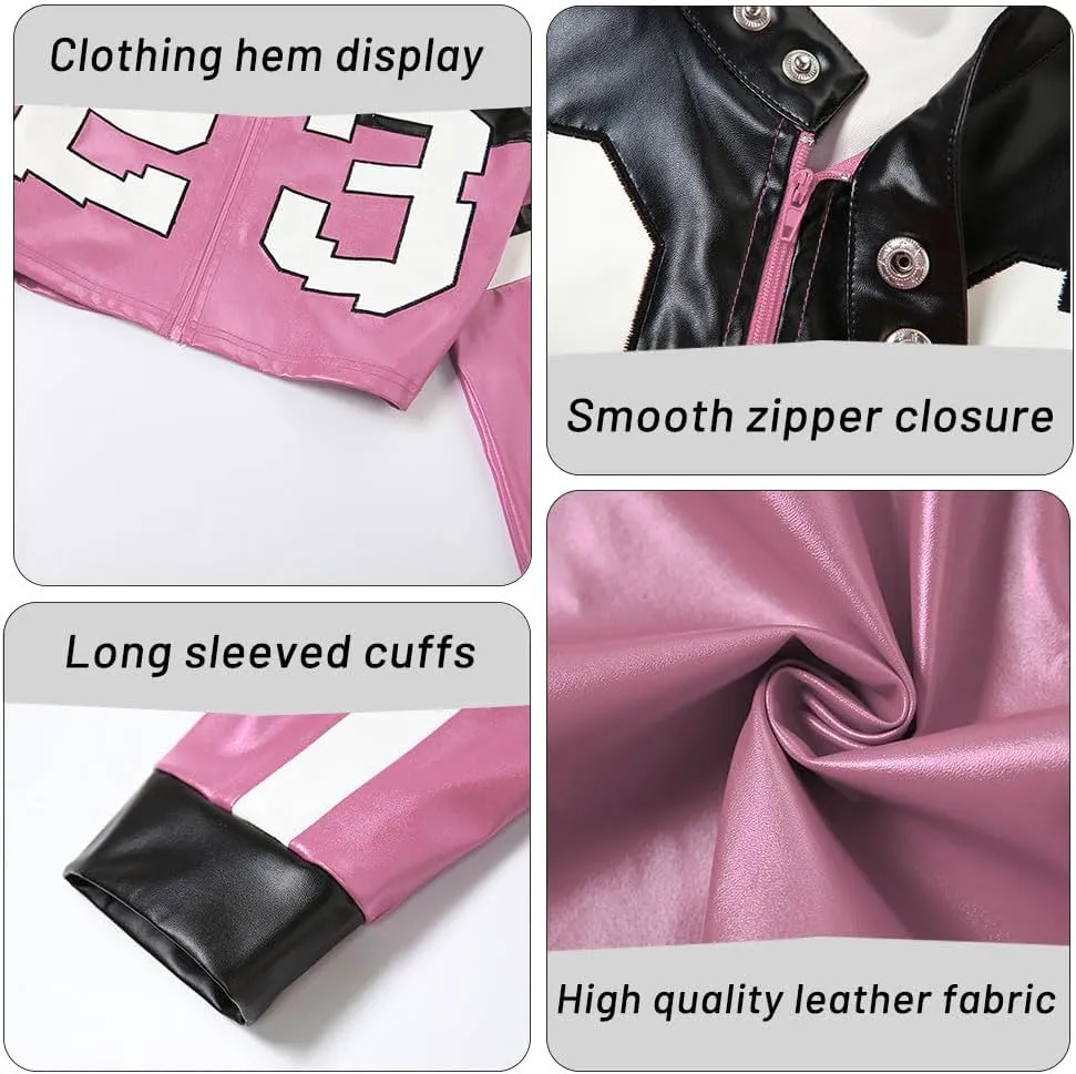 VOIKERDR Leather Jacket Cropped Jacket Motorcycle Jacket Y2K Letter Bomber Jacket Women Faux Leather Jacket Streetwear
