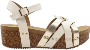 VOLATILE Womens Edna Cork Metallic Casual Sandals Casual Mid Heel 2-3" - Brown, Gold