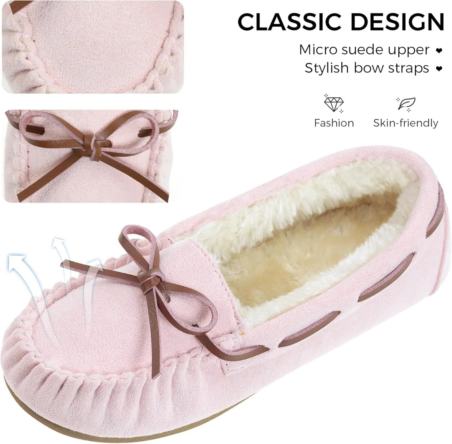 Vonair Women's Moccasin Slippers Micro Suede Warm Faux Fur Pile Lined Lace-Up Cozy Bow Indoor & Outdoor Moccasins Slip On Loafers Shoes for Women