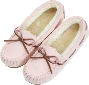 Vonair Women's Moccasin Slippers Micro Suede Warm Faux Fur Pile Lined Lace-Up Cozy Bow Indoor & Outdoor Moccasins Slip On Loafers Shoes for Women