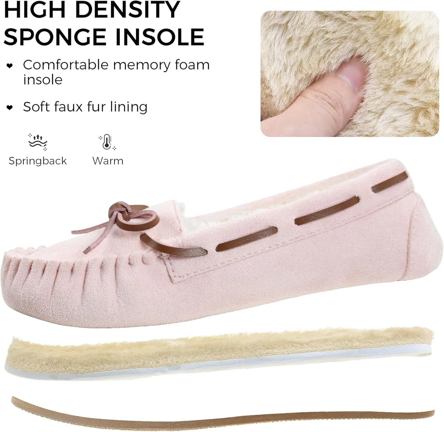 Vonair Women's Moccasin Slippers Micro Suede Warm Faux Fur Pile Lined Lace-Up Cozy Bow Indoor & Outdoor Moccasins Slip On Loafers Shoes for Women