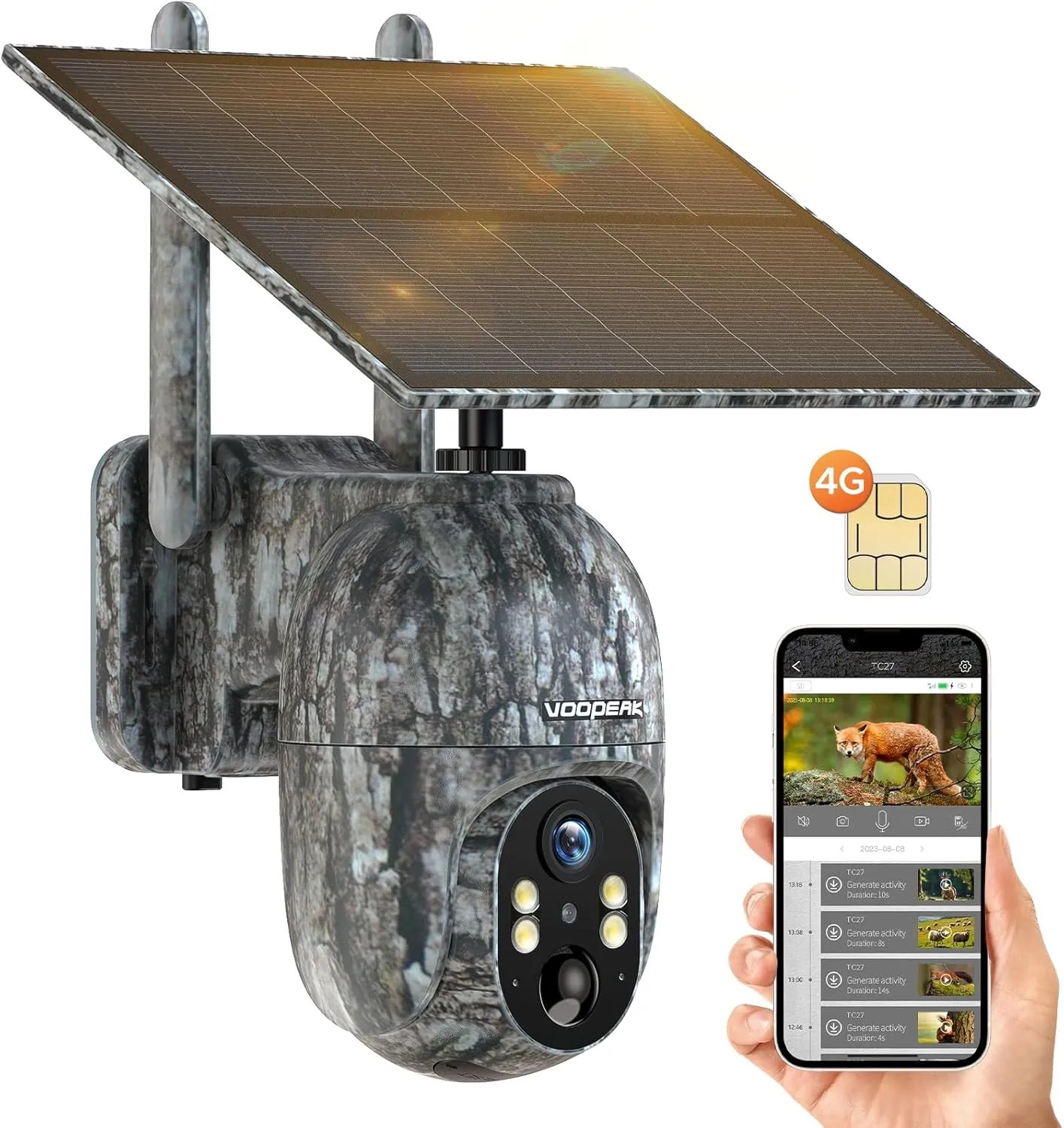 VOOPEAK Cellular Trail Camera, 2.5K Trail Cameras with Color Night Vision, Built-in SIM Card Live Streaming Pan 355° Tilt 90° Game Camera Solar Powered Motion Activated No WiFi Needed