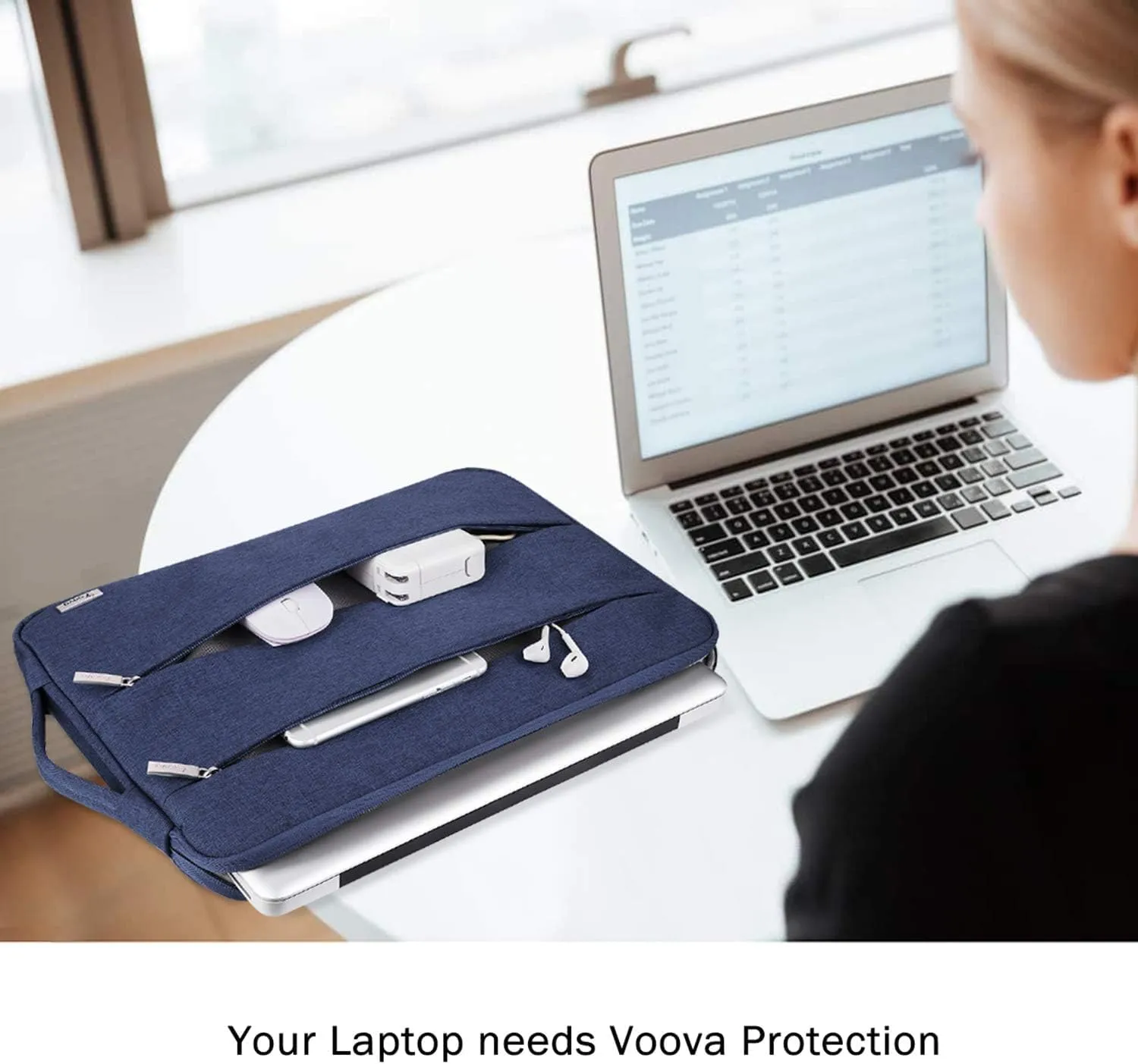 Voova 14/15 Inch Laptop Sleeve Case, Waterproof Computer Bag Cover for MacBook Pro/Air, Surface Laptop, HP/Dell/Acer/Asus, Blue