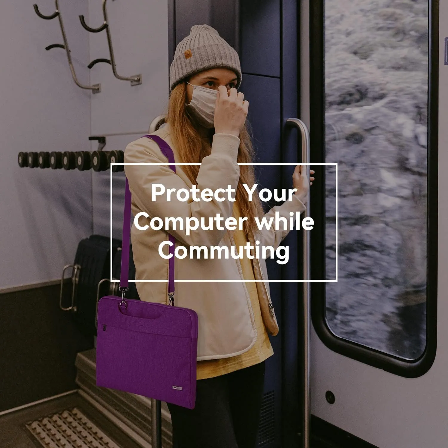 Voova Laptop Bag 15.6 Inch for Women, Waterproof Computer Sleeve Carrying Case with Shoulder Straps & Handle Compatible with Macbook Air 15, MacBook Pro 15/16, 15-16 Inch Hp Dell Acer Asus, Purple